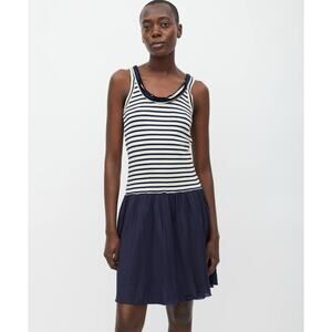 Sacai Luck White Navy Cotton Striped Tank Dress Cupro Skirt 3 L